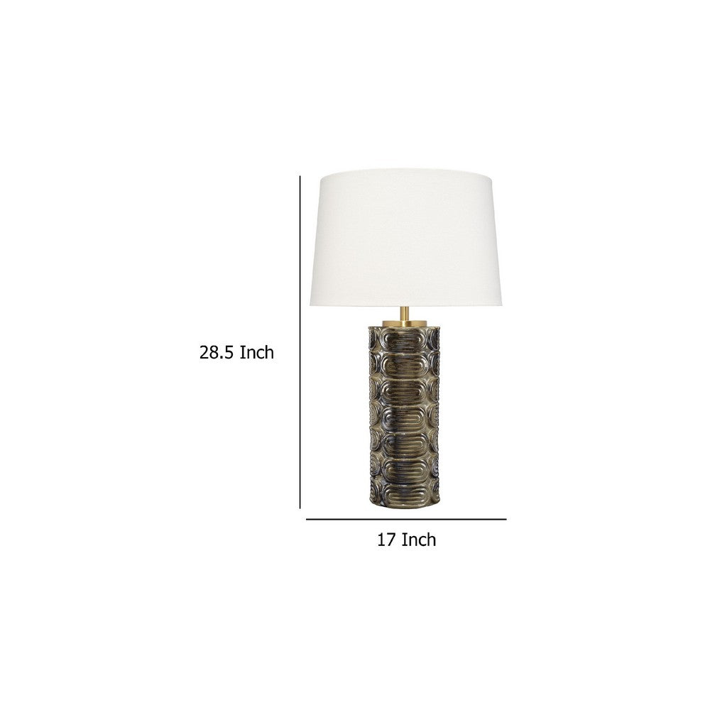 Benjara Wrix Accent Table Lamp, White Linen Shade, Ceramic Brown Base 29 Inch