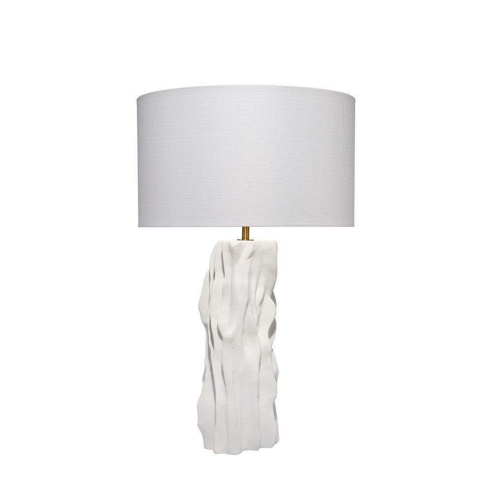 Benjara Sery Table Lamp, Linen Shade, Matte White Textured Ceramic 31 Inch