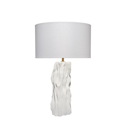 Benjara Sery Table Lamp, Linen Shade, Matte White Textured Ceramic 31 Inch