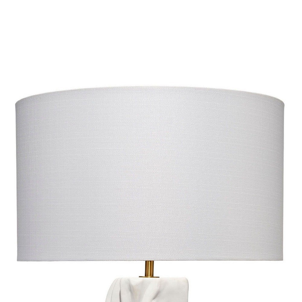 Benjara Sery Table Lamp, Linen Shade, Matte White Textured Ceramic 31 Inch