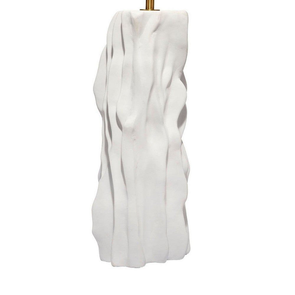 Benjara Sery Table Lamp, Linen Shade, Matte White Textured Ceramic 31 Inch
