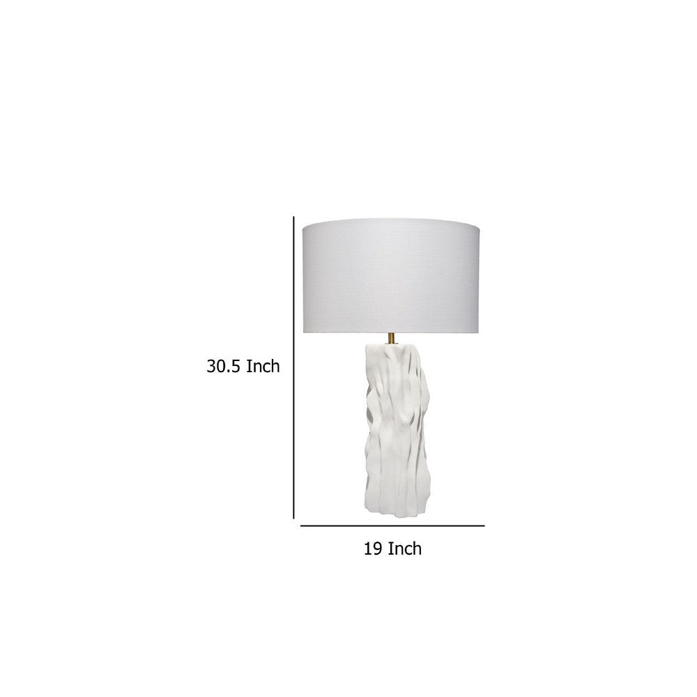 Benjara Sery Table Lamp, Linen Shade, Matte White Textured Ceramic 31 Inch