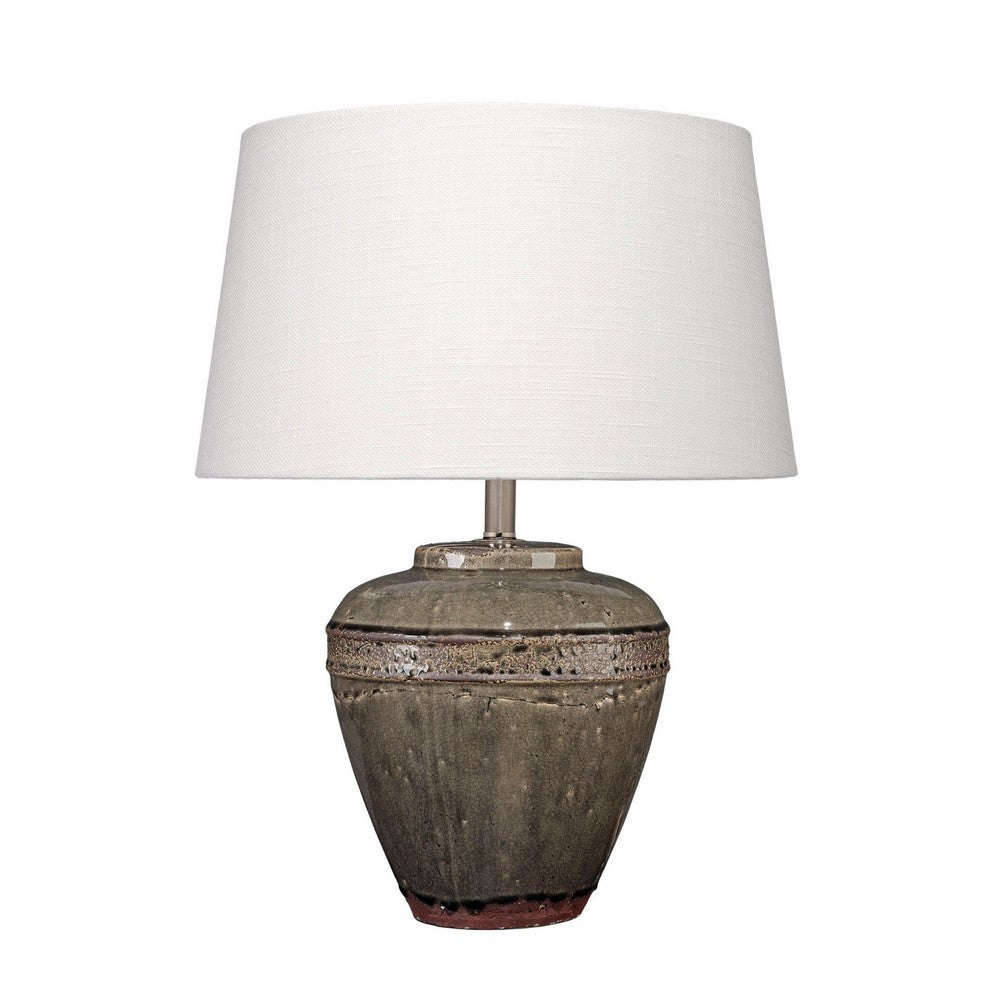 Benjara Avo Accent Table Lamp, White Linen, Antique Ceramic Design 25 Inch