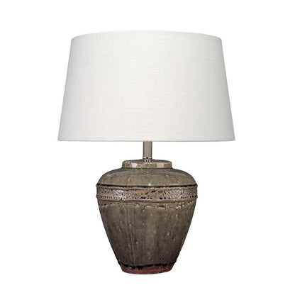 Benjara Avo Accent Table Lamp, White Linen, Antique Ceramic Design 25 Inch