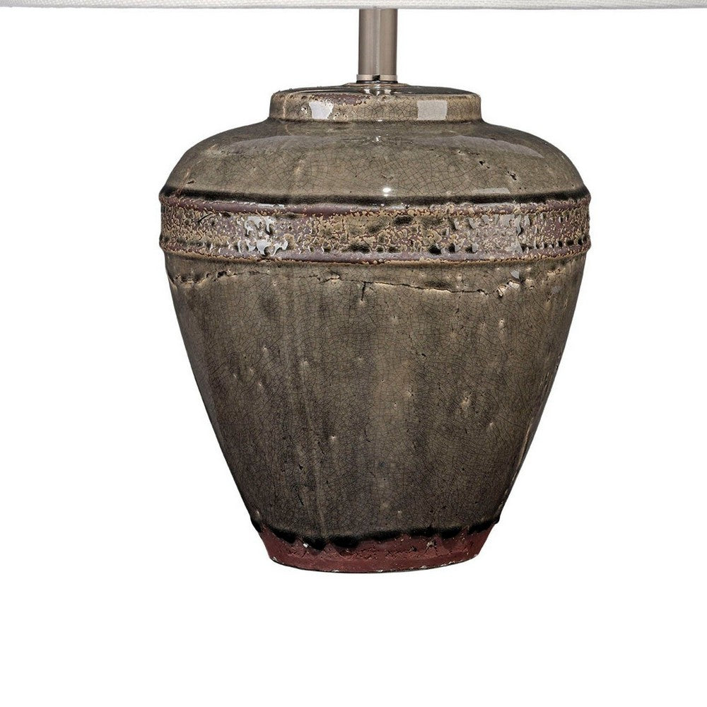 Benjara Avo Accent Table Lamp, White Linen, Antique Ceramic Design 25 Inch