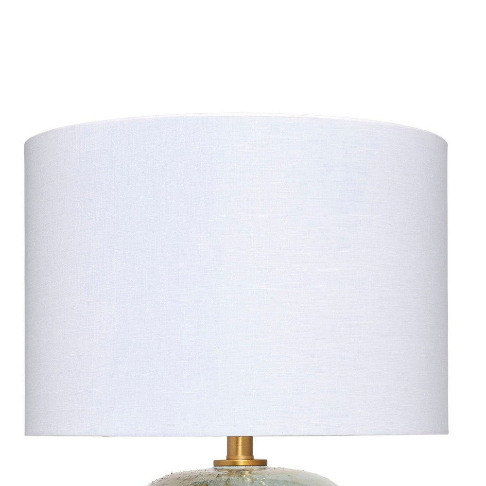 Benjara Sivy Accent Table Lamp, Linen, Round Abstract Ceramic Blue 26 Inch