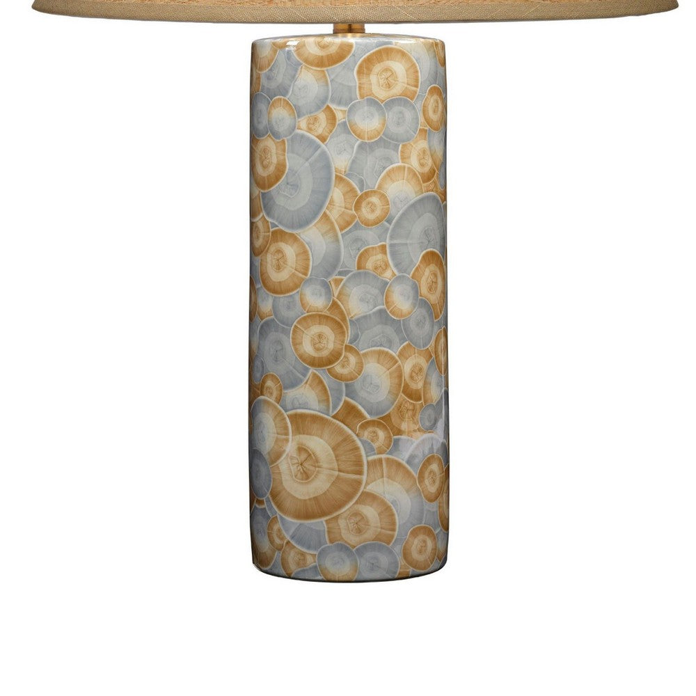 Benjara Eriy Accent Table Lamp, Brown Raffia Cone Shade, Blue Abstract 29 Inch