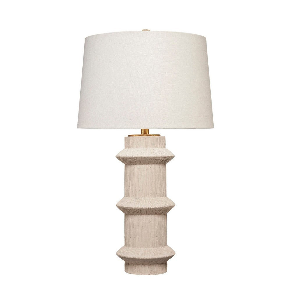 Benjara Disy Accent Table Lamp, Linen, Turned Sculptural Polyresin 30 Inch