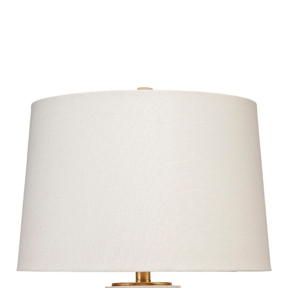 Benjara Disy Accent Table Lamp, Linen, Turned Sculptural Polyresin 30 Inch