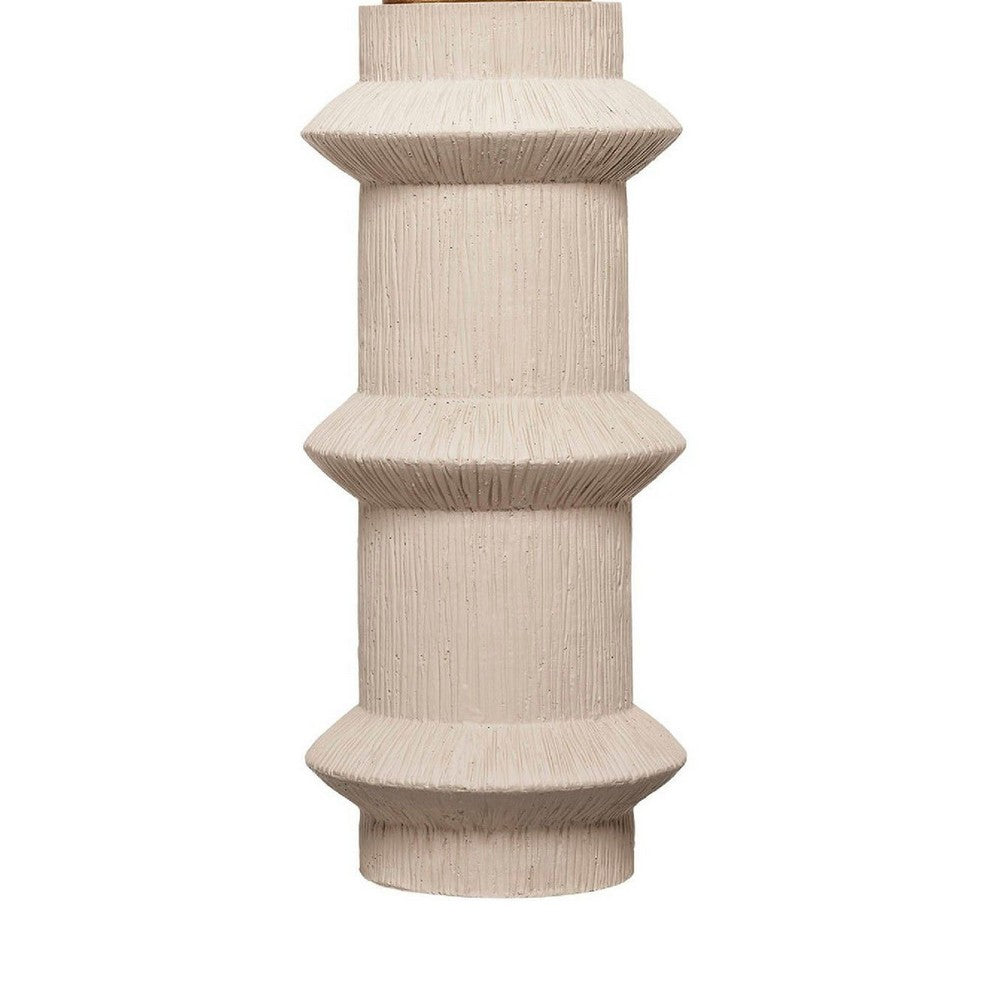 Benjara Disy Accent Table Lamp, Linen, Turned Sculptural Polyresin 30 Inch