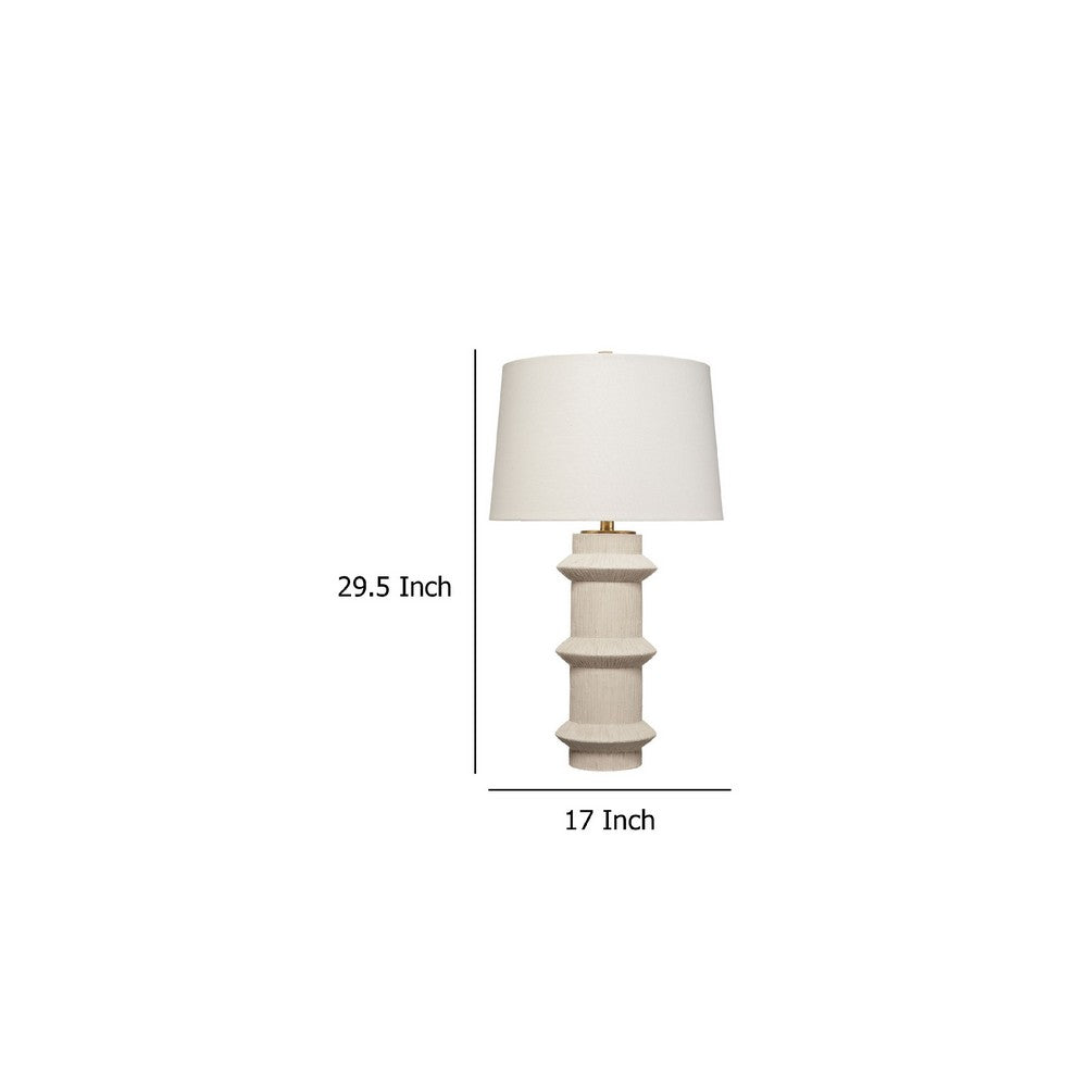 Benjara Disy Accent Table Lamp, Linen, Turned Sculptural Polyresin 30 Inch