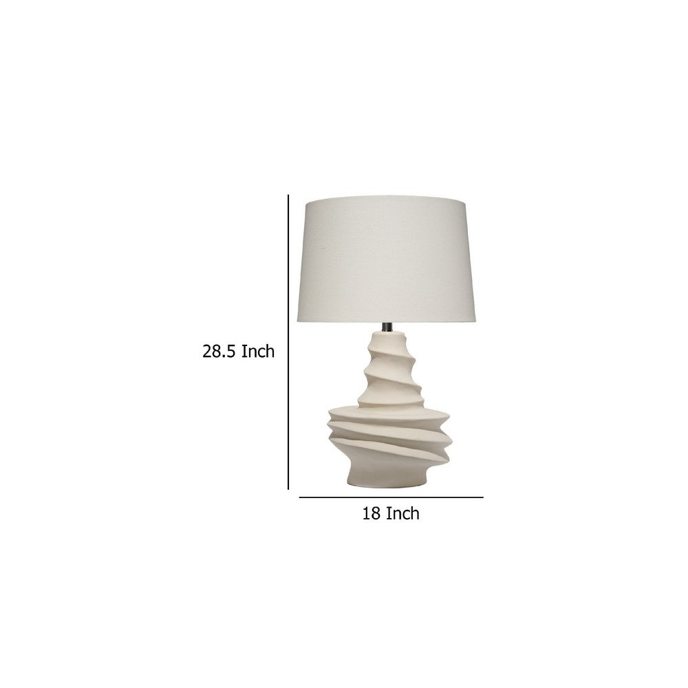 Benjara Liny Accent Table Lamp, Linen Shade, Modern Dynamic Ivory Base 29 Inch