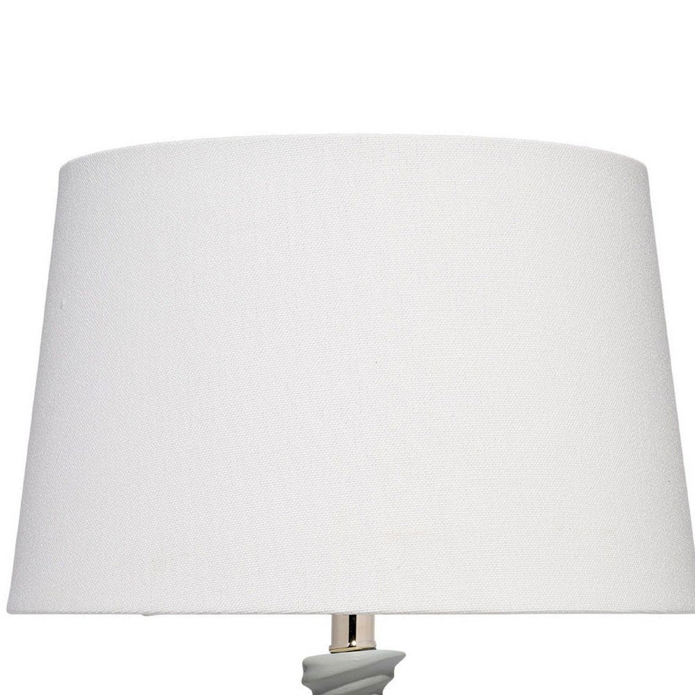 Benjara Ozy Accent Table Lamp, Linen Shade, Light Blue Turned Ceramic 23 Inch