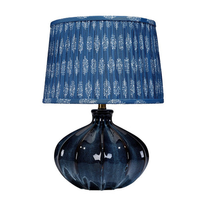 Benjara Resy Accent Table Lamp, Cotton Classic Royal Blue White Shade, 20 Inch