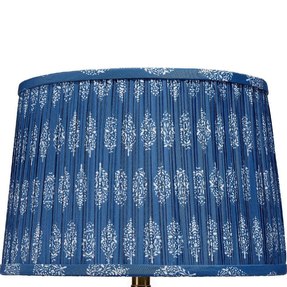 Benjara Resy Accent Table Lamp, Cotton Classic Royal Blue White Shade, 20 Inch