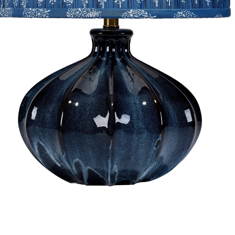 Benjara Resy Accent Table Lamp, Cotton Classic Royal Blue White Shade, 20 Inch