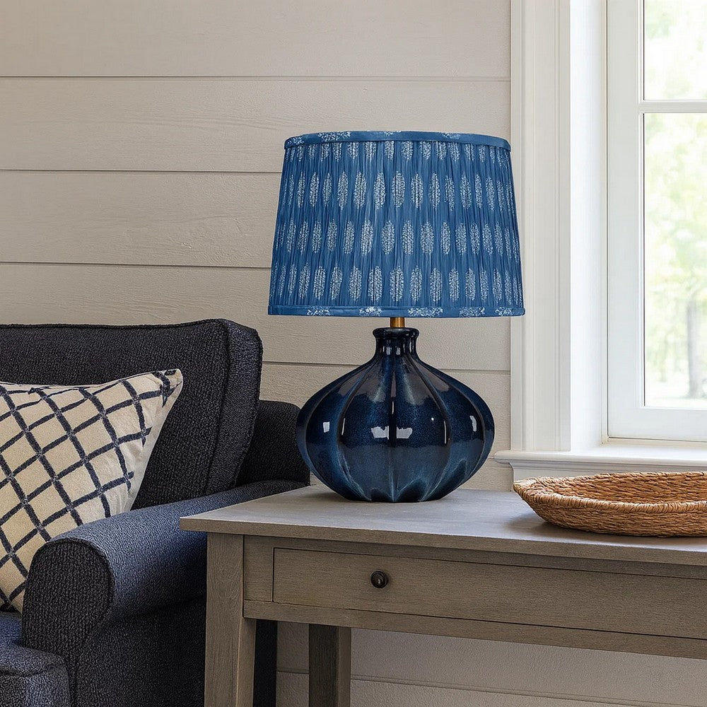 Benjara Resy Accent Table Lamp, Cotton Classic Royal Blue White Shade, 20 Inch