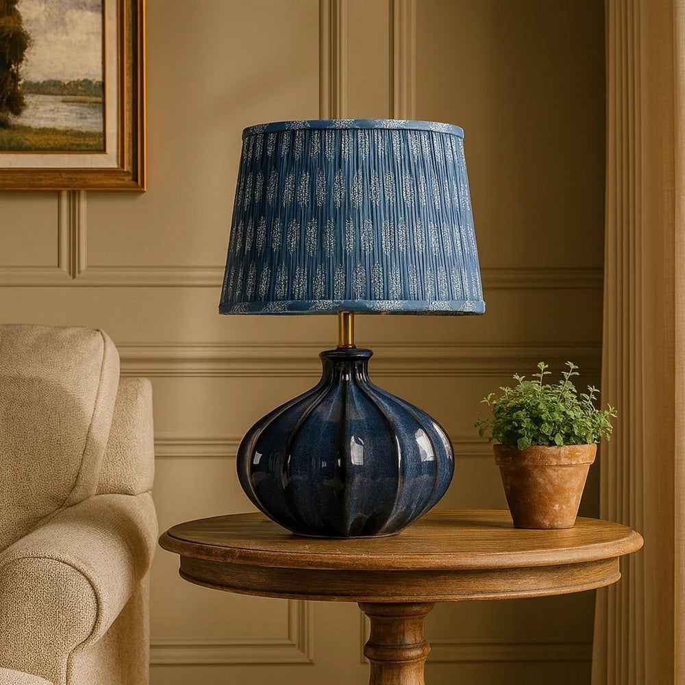 Benjara Resy Accent Table Lamp, Cotton Classic Royal Blue White Shade, 20 Inch