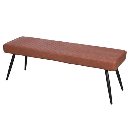 Benjara Lopi Dining Bench, 54 Inch Cognac Brown Faux Leather Seat, Metal Legs