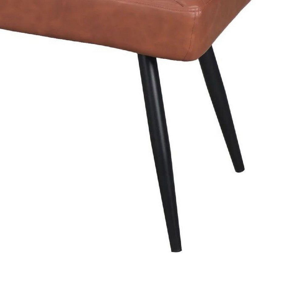 Benjara Lopi Dining Bench, 54 Inch Cognac Brown Faux Leather Seat, Metal Legs