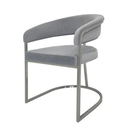 Benjara Dining Chair, Curved Padded Gray Velvet Backrest, Gold Cantilever Base