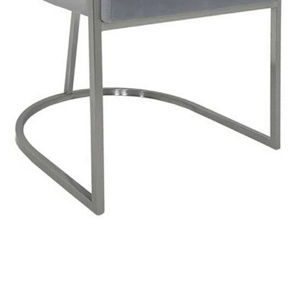 Benjara Dining Chair, Curved Padded Gray Velvet Backrest, Gold Cantilever Base