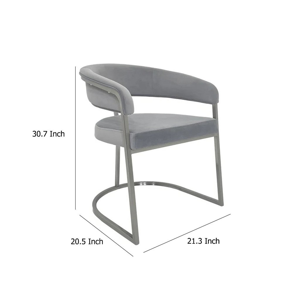 Benjara Dining Chair, Curved Padded Gray Velvet Backrest, Gold Cantilever Base