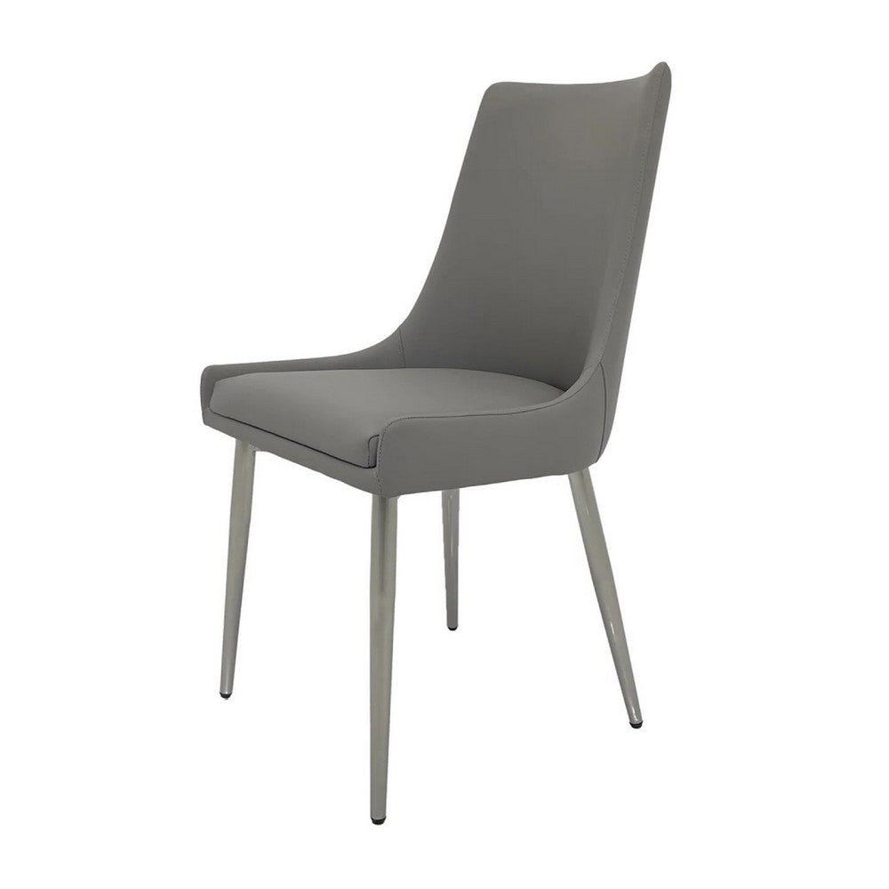 Benjara Rusa Dining Chair Set of 2, Gray Faux Leather Upholstery, Silver Legs