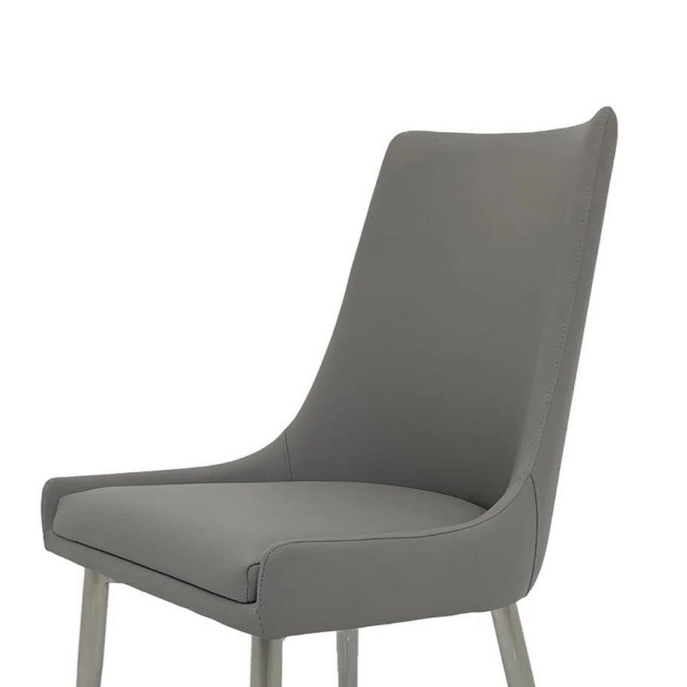 Benjara Rusa Dining Chair Set of 2, Gray Faux Leather Upholstery, Silver Legs