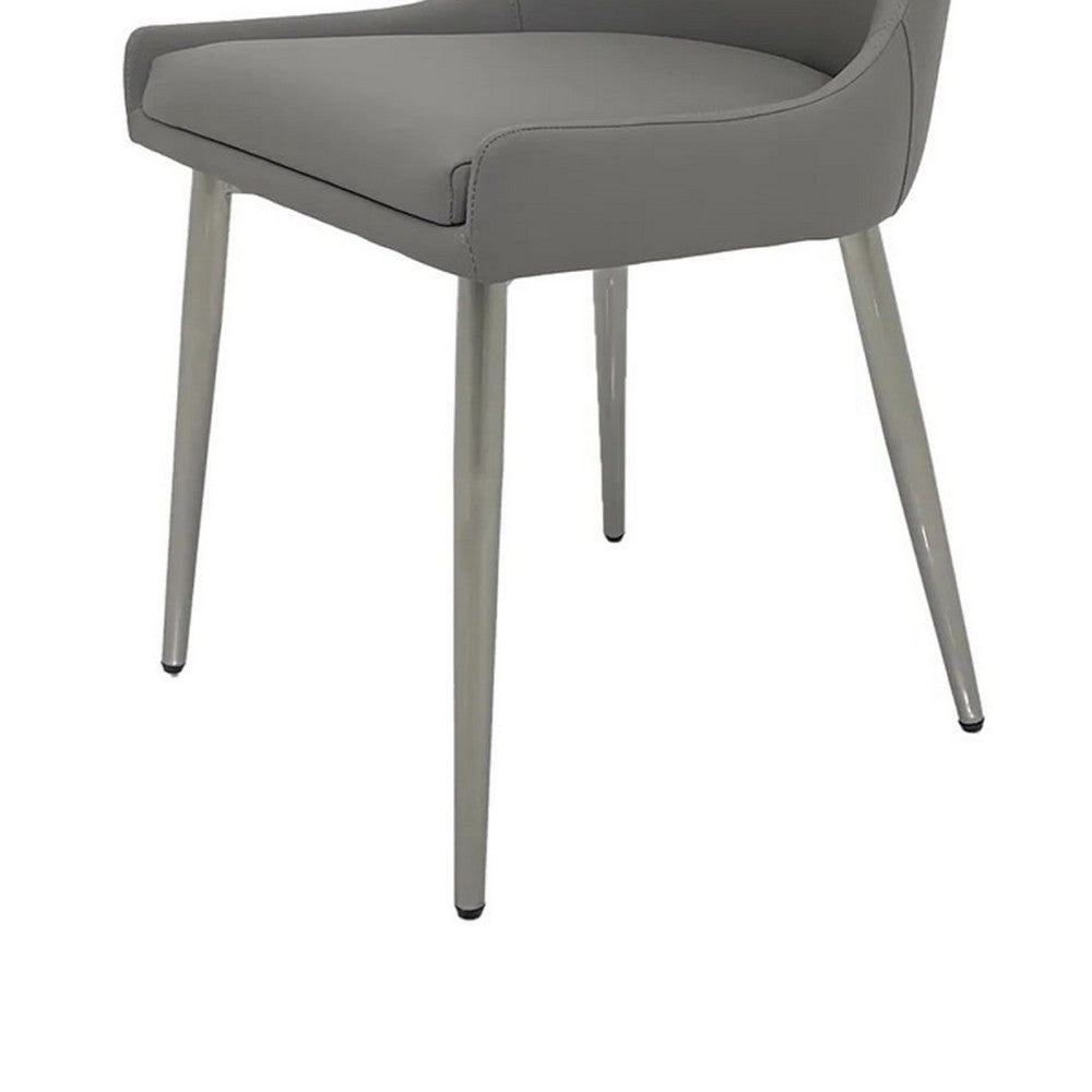 Benjara Rusa Dining Chair Set of 2, Gray Faux Leather Upholstery, Silver Legs
