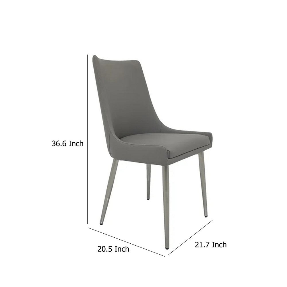 Benjara Rusa Dining Chair Set of 2, Gray Faux Leather Upholstery, Silver Legs