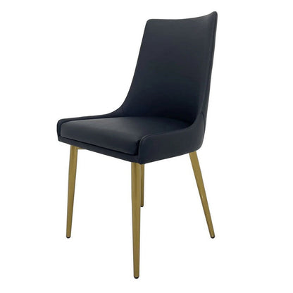 Benjara Rusa Dining Chair Set of 2, Black Faux Leather Upholstery, Gold Legs