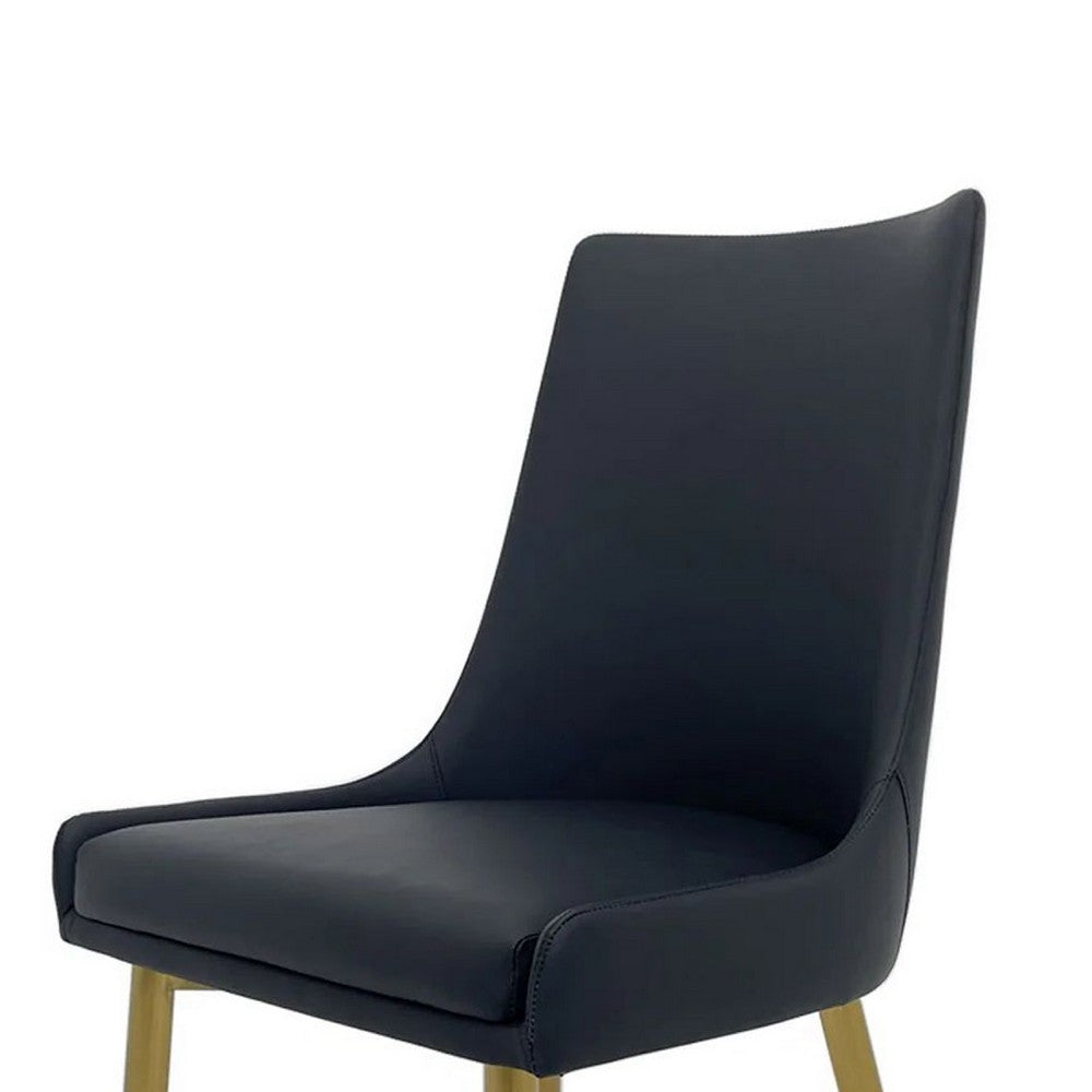 Benjara Rusa Dining Chair Set of 2, Black Faux Leather Upholstery, Gold Legs