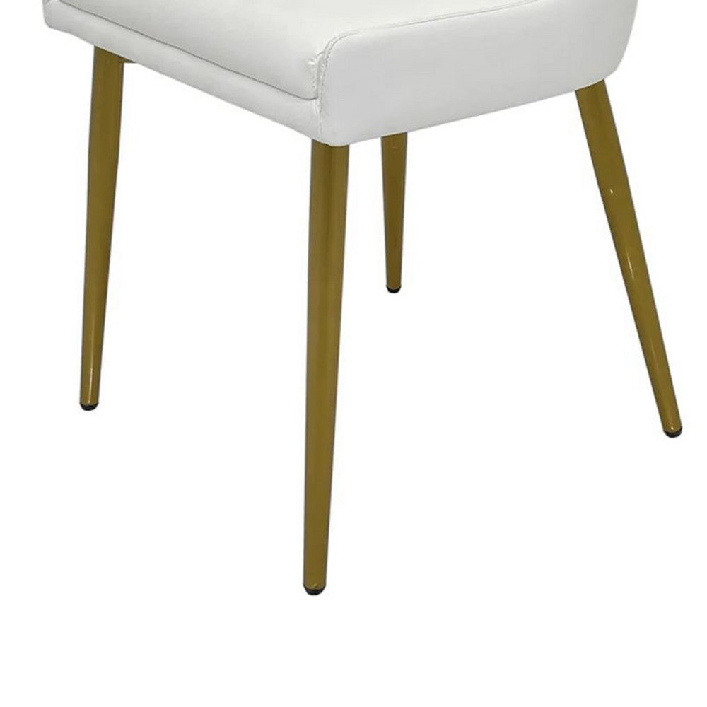 Benjara Rusa Dining Chair Set of 2, White Faux Leather Upholstery, Gold Legs