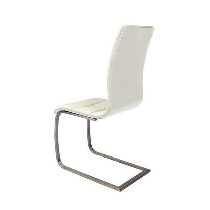 Benjara Dining Chair Set of 2, White Faux Leather, Silver Cantilever Base