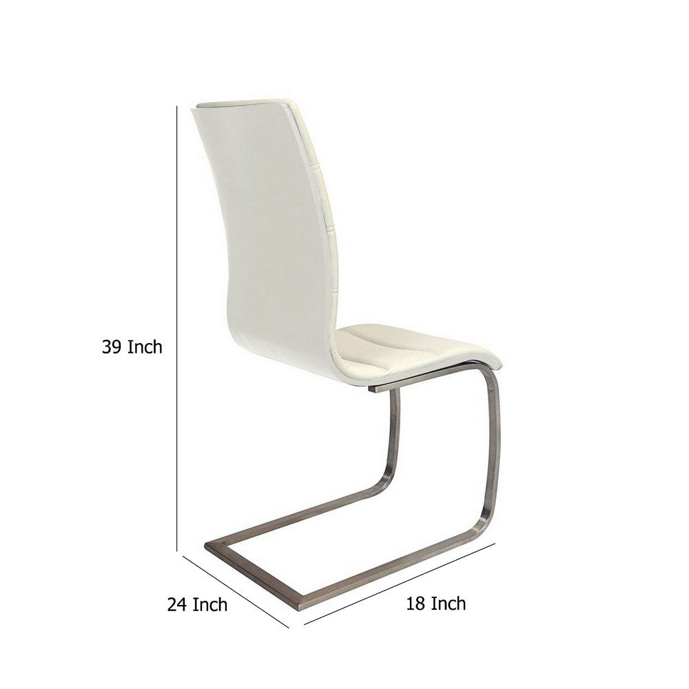 Benjara Dining Chair Set of 2, White Faux Leather, Silver Cantilever Base
