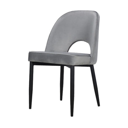 Benjara Koir Set of 2 Dining Chair, Gray Fabric, Cut Out Backrest, Black Legs