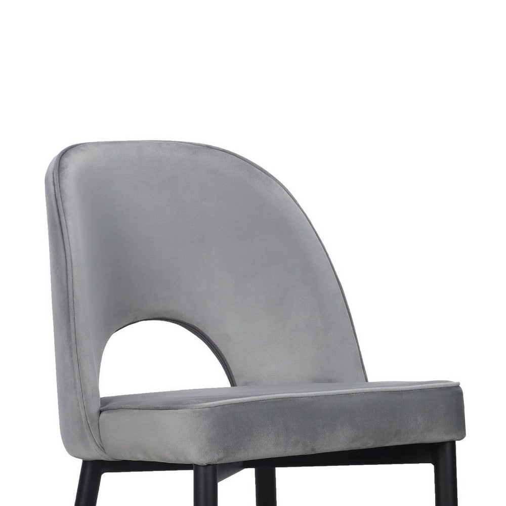 Benjara Koir Set of 2 Dining Chair, Gray Fabric, Cut Out Backrest, Black Legs