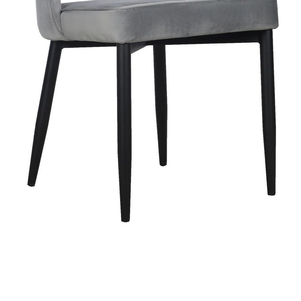 Benjara Koir Set of 2 Dining Chair, Gray Fabric, Cut Out Backrest, Black Legs