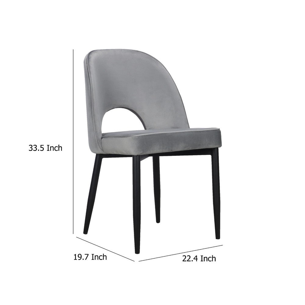 Benjara Koir Set of 2 Dining Chair, Gray Fabric, Cut Out Backrest, Black Legs