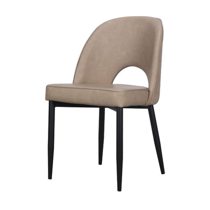 Benjara Koir Set of 2 Dining Chair, Light Taupe Faux Leather, Cut Out Backrest