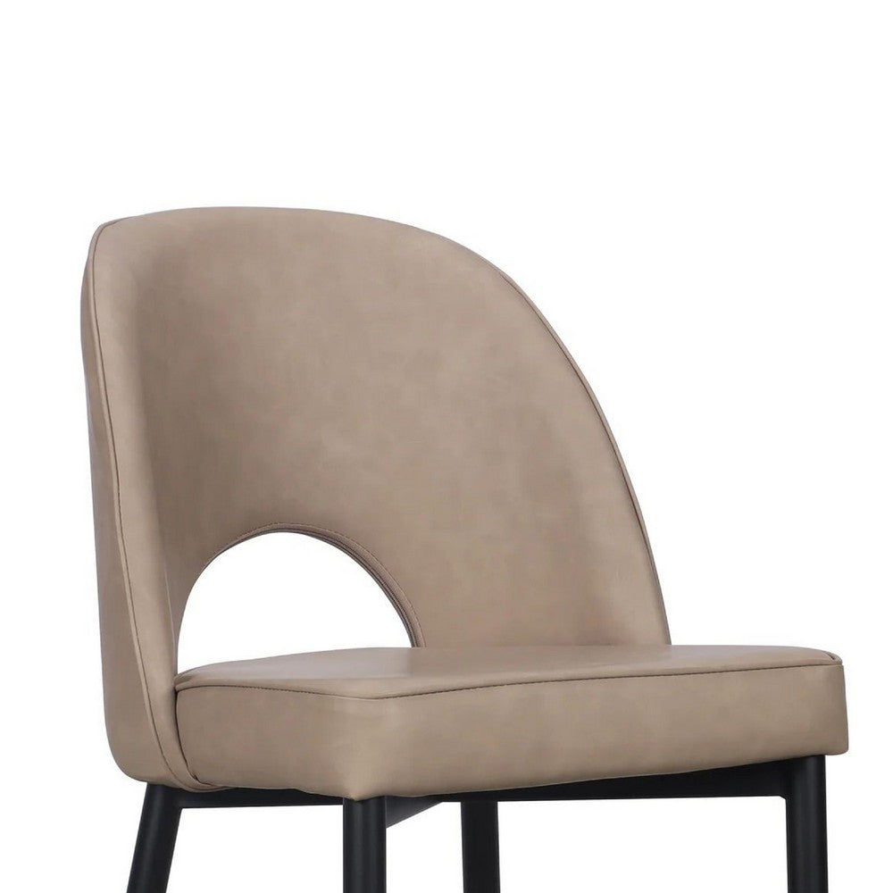 Benjara Koir Set of 2 Dining Chair, Light Taupe Faux Leather, Cut Out Backrest