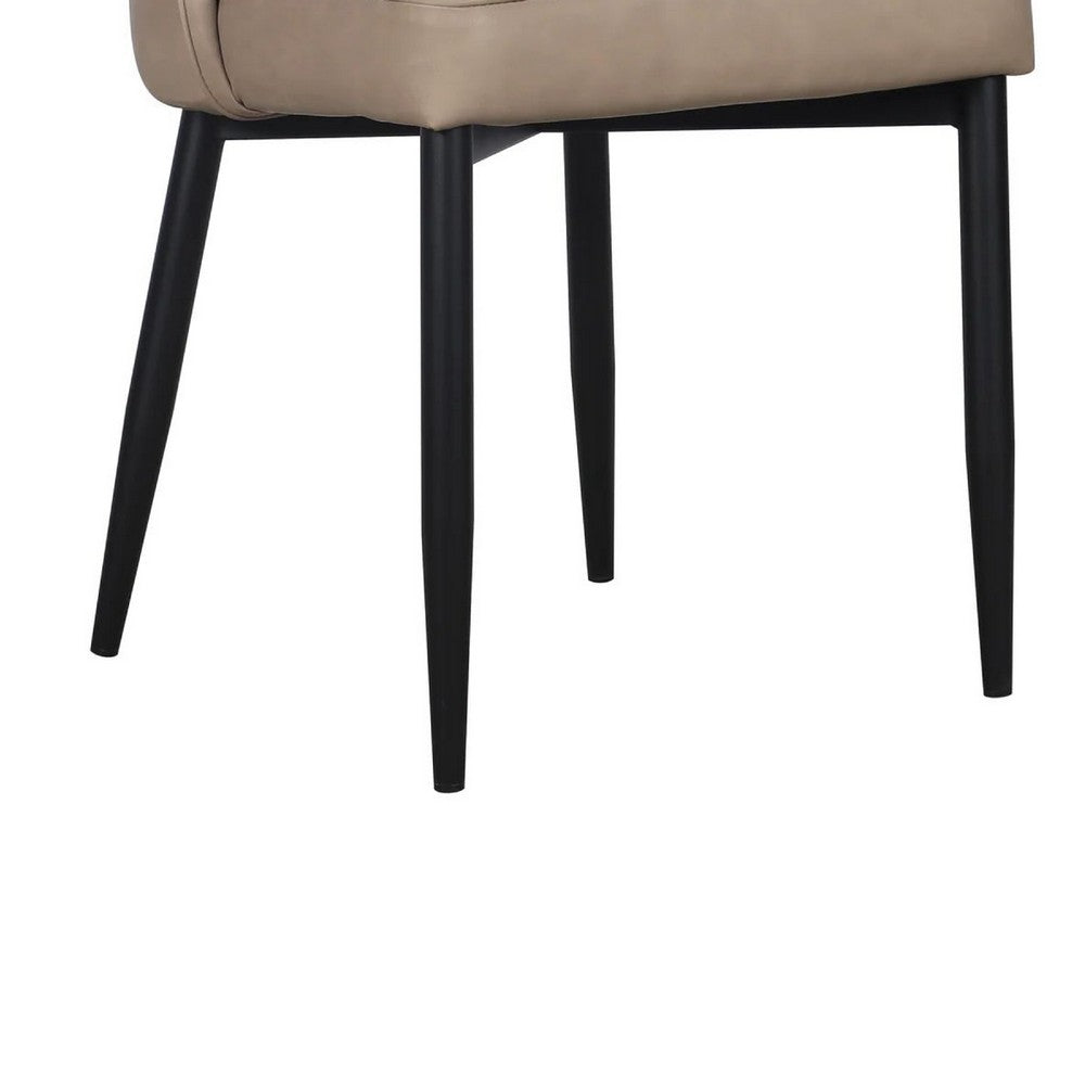 Benjara Koir Set of 2 Dining Chair, Light Taupe Faux Leather, Cut Out Backrest