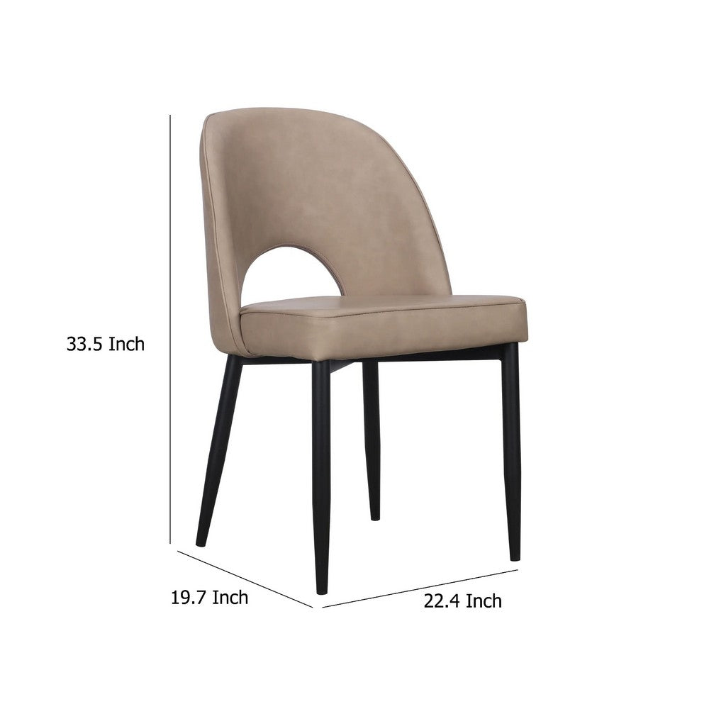 Benjara Koir Set of 2 Dining Chair, Light Taupe Faux Leather, Cut Out Backrest