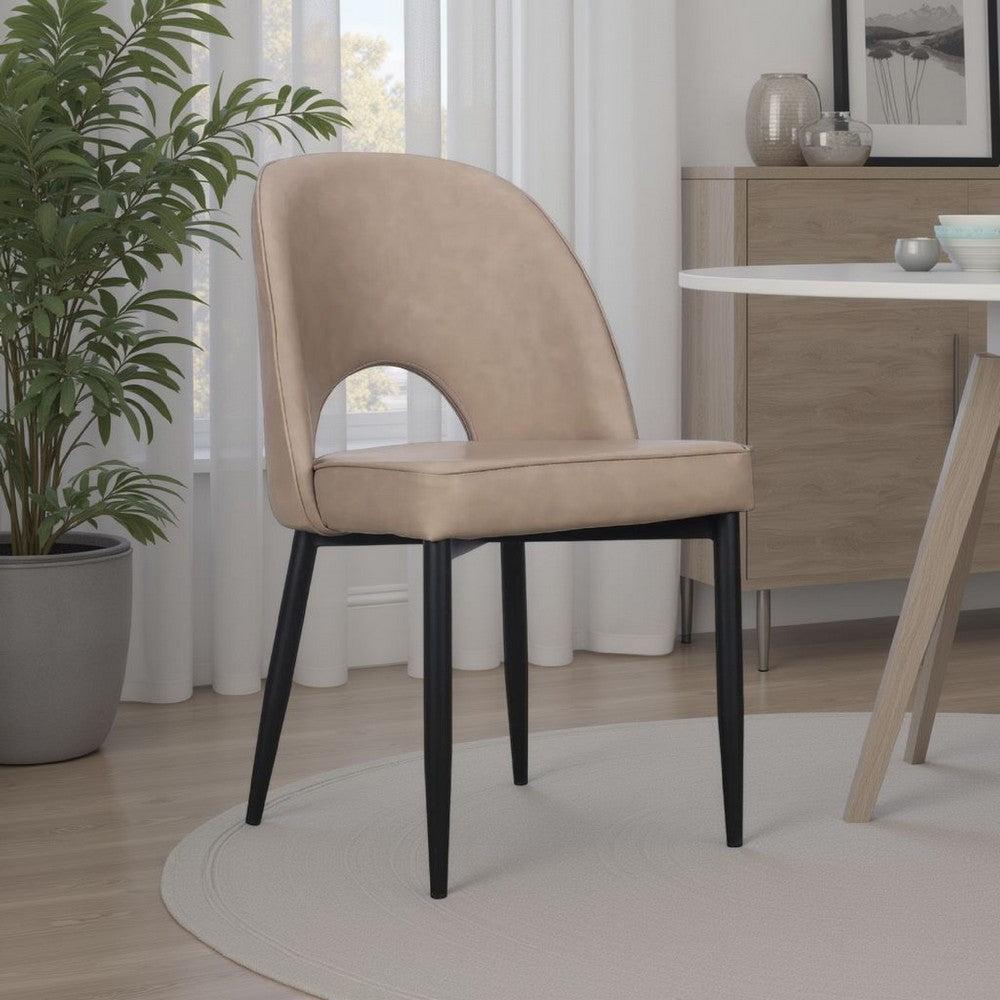 Benjara Koir Set of 2 Dining Chair, Light Taupe Faux Leather, Cut Out Backrest