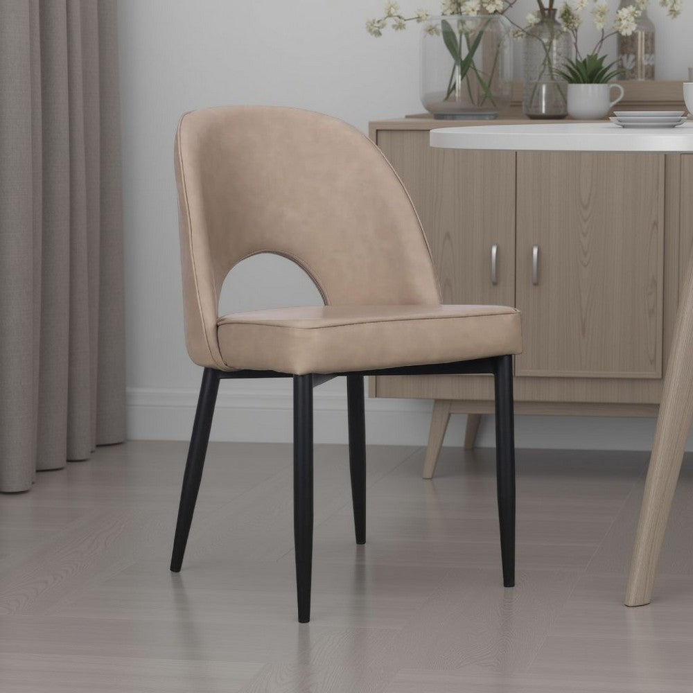 Benjara Koir Set of 2 Dining Chair, Light Taupe Faux Leather, Cut Out Backrest