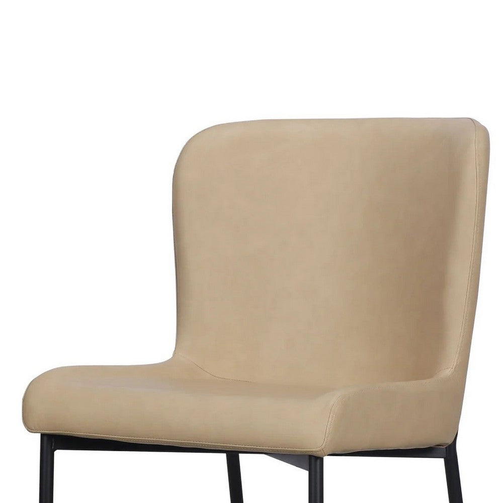 Benjara Woxy Set of 2 Dining Chair, Sand Brown Faux Leather, Black Metal Legs