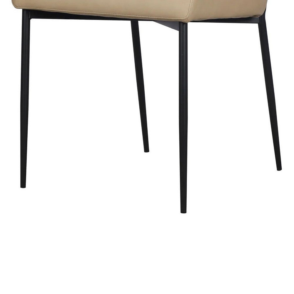 Benjara Woxy Set of 2 Dining Chair, Sand Brown Faux Leather, Black Metal Legs