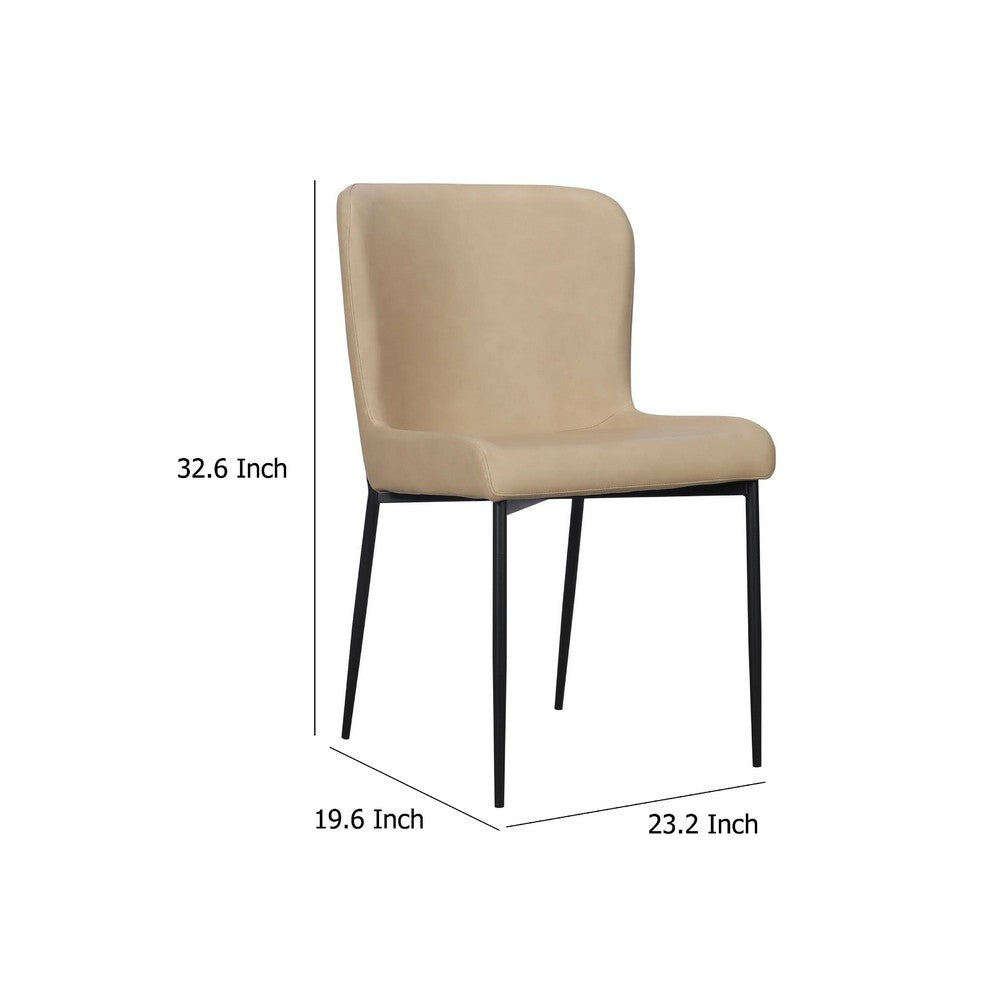 Benjara Woxy Set of 2 Dining Chair, Sand Brown Faux Leather, Black Metal Legs