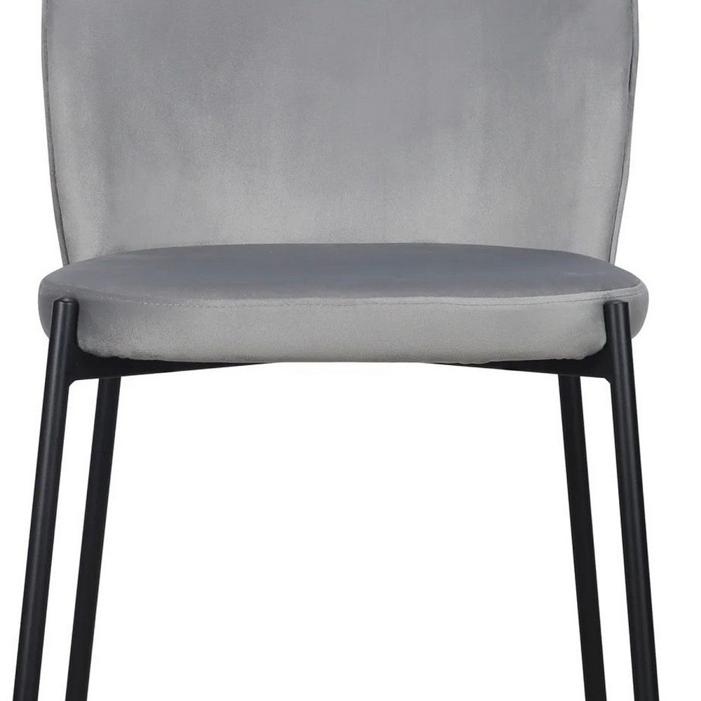 Benjara Dining Chair Set of 2, Classic Gray Fabric with Sleek Black Metal Legs